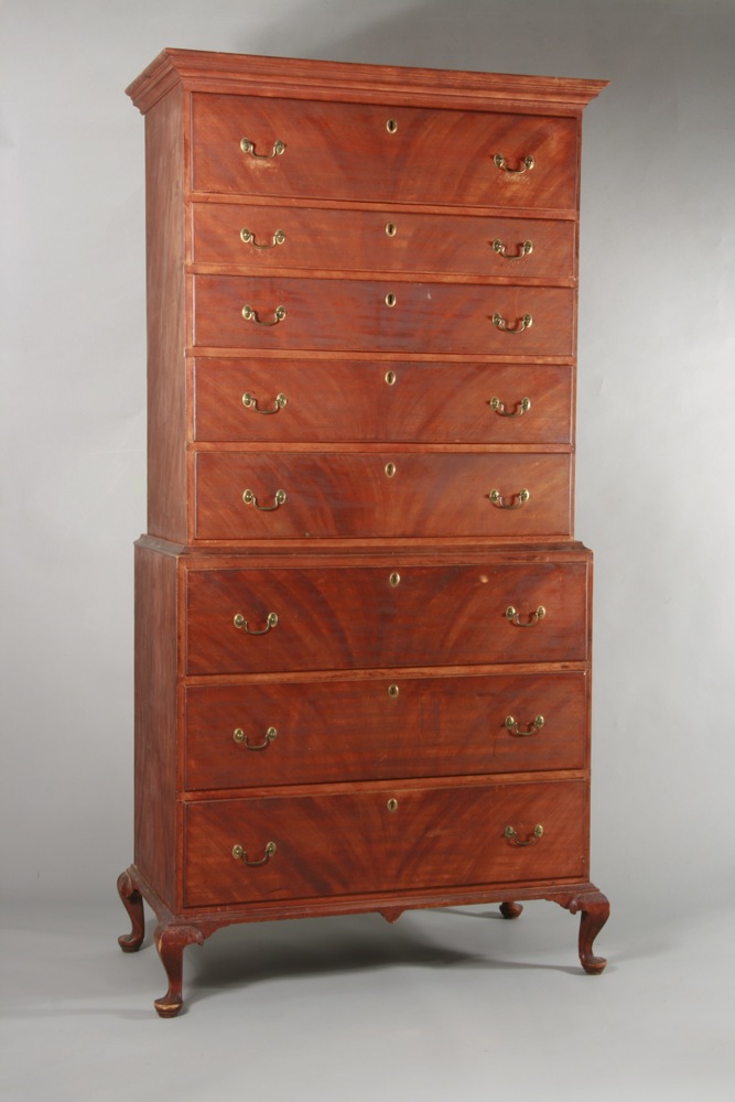 A very fine country Queen Anne chest on frame