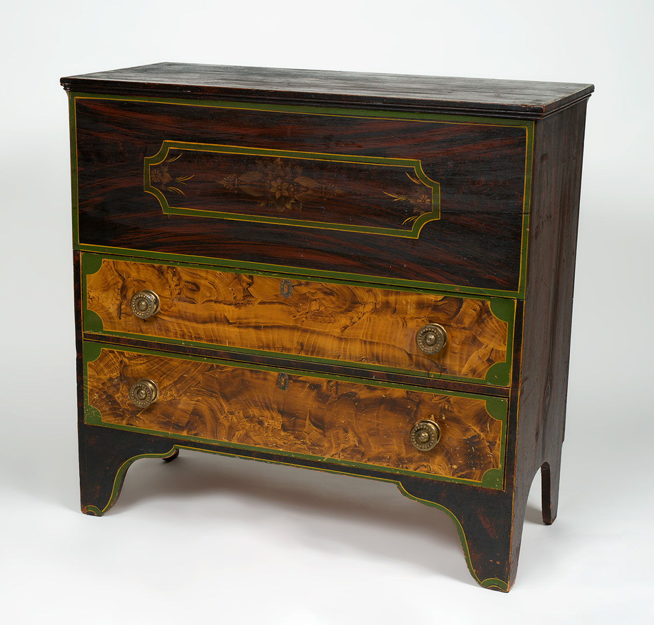 A very fine and rare painted and stenciled two drawer blanket chest