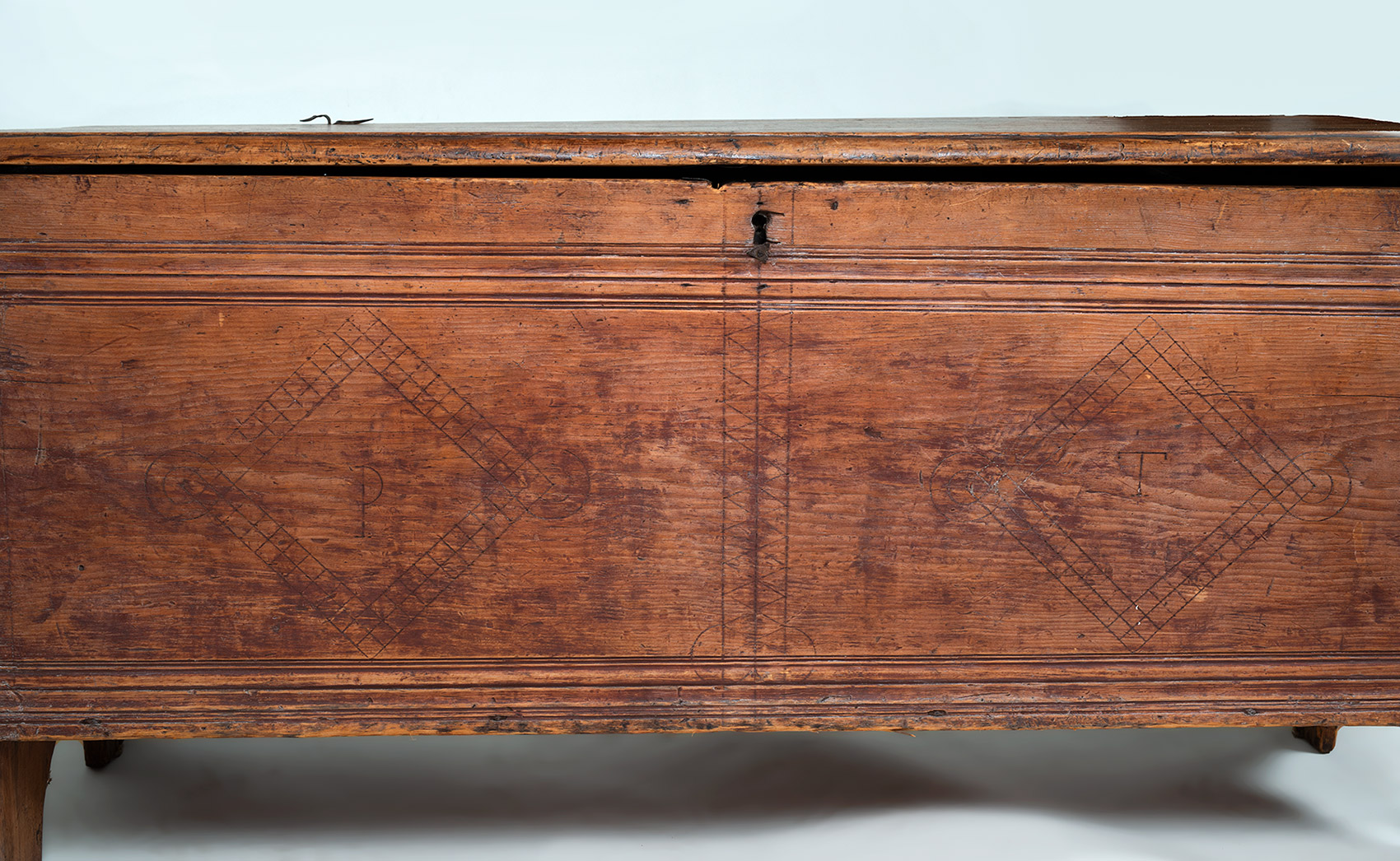 A very rare early New England six board chest