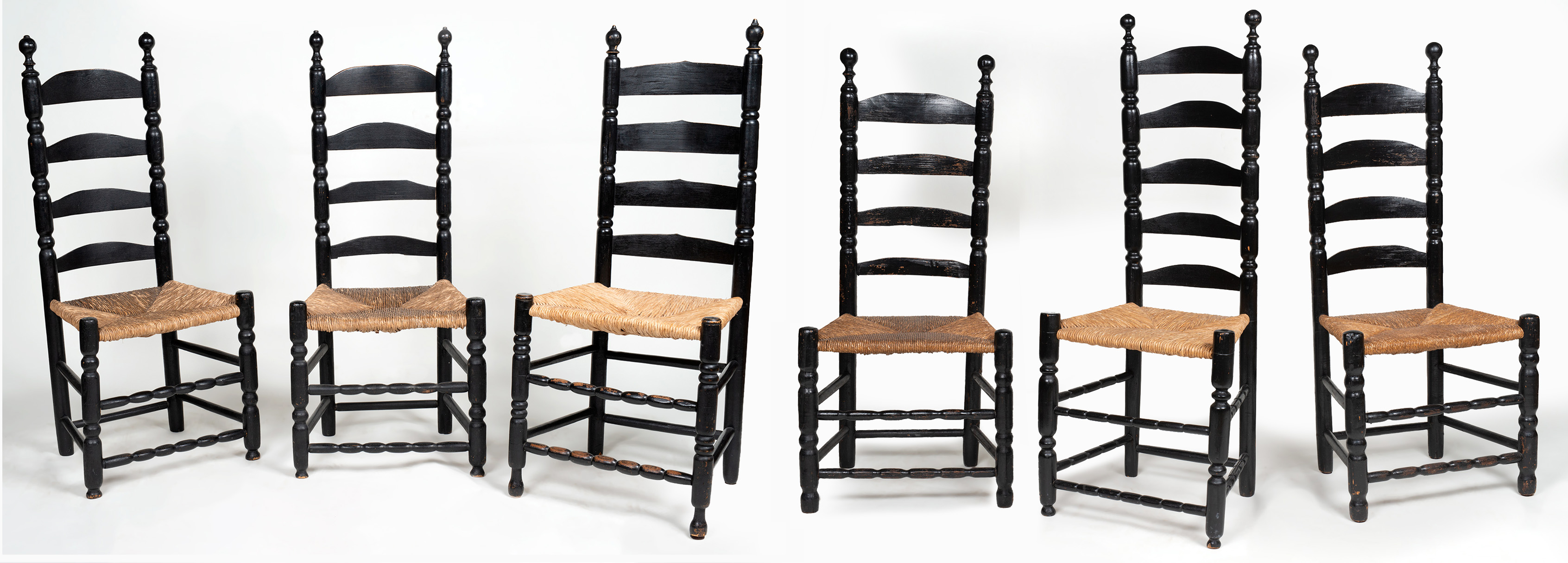 An assembled set of 6 mid-18th c. ladderback sidechairs