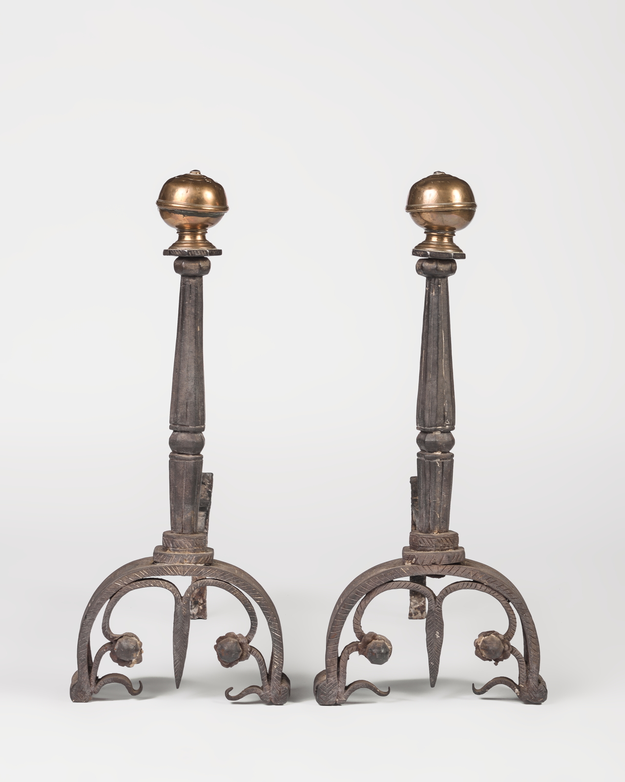 A rare and fine pair of 17th century European andirons