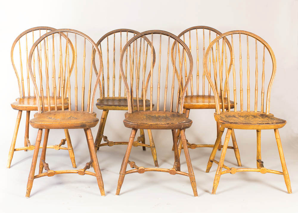 A rare set of six bowback windsor chairs